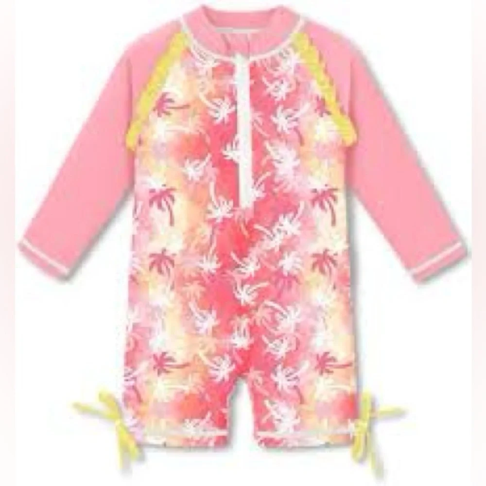164 NIB BesserBay Infant Girl UPF 50+ Half Zip Long Sleeve Swimsuit -Size: 6-12M